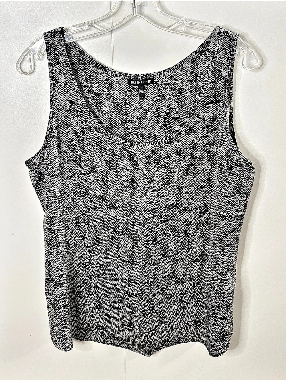 Eileen Fisher Abstract 100% Silk Tank Top in Gray & Black Size Large Like New